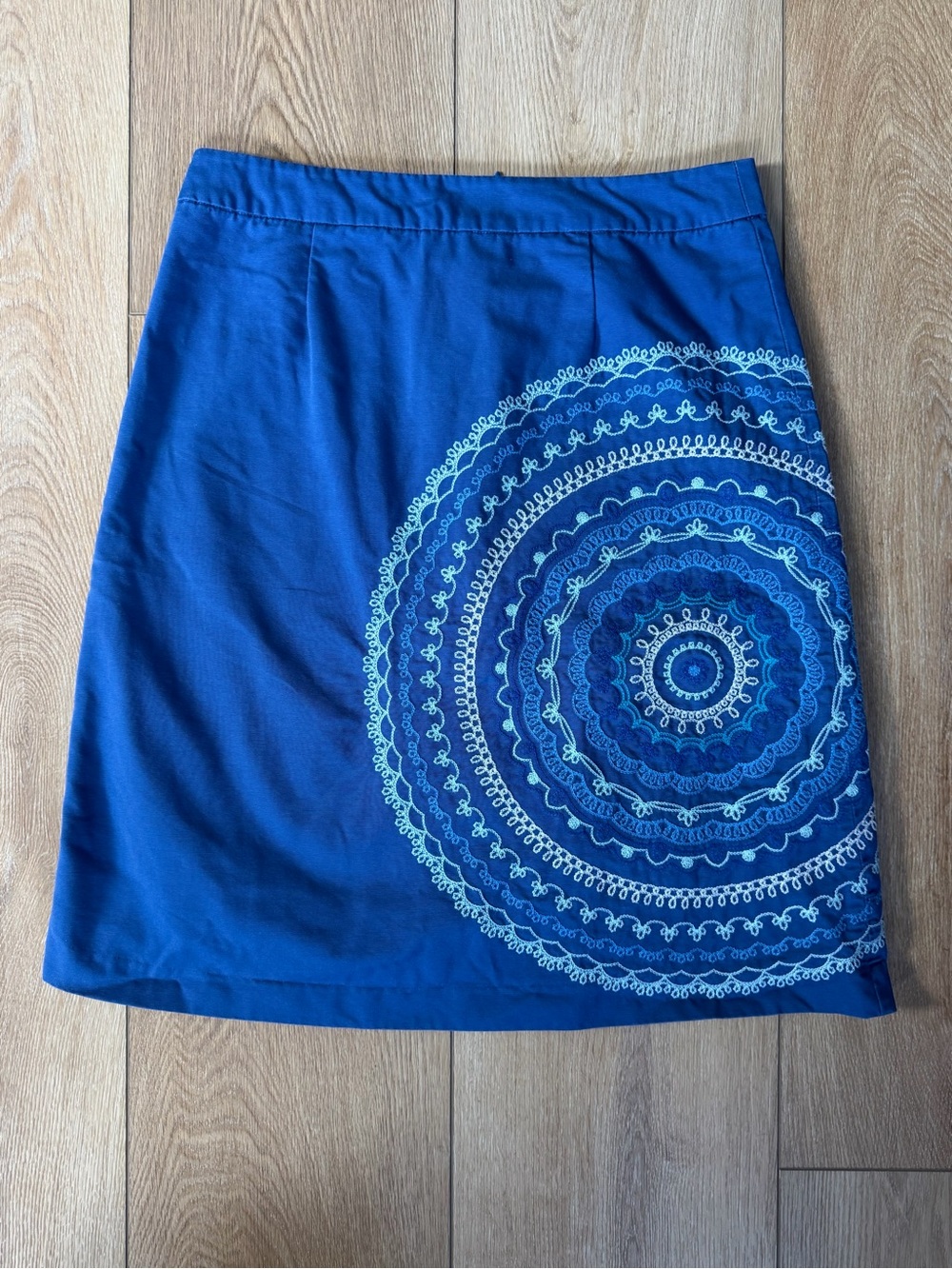 Boden Blue Embroidered Mandala A-Line Skirt Boho Cotton Size 8